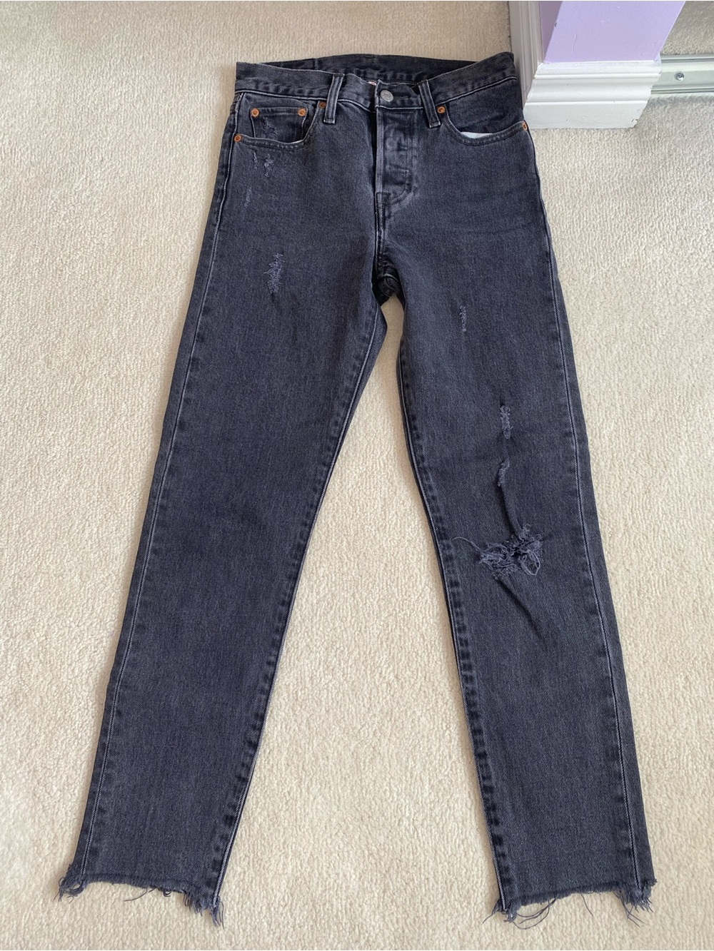 Levi’s 501 Black Distressed High-Rise Straight Jeans